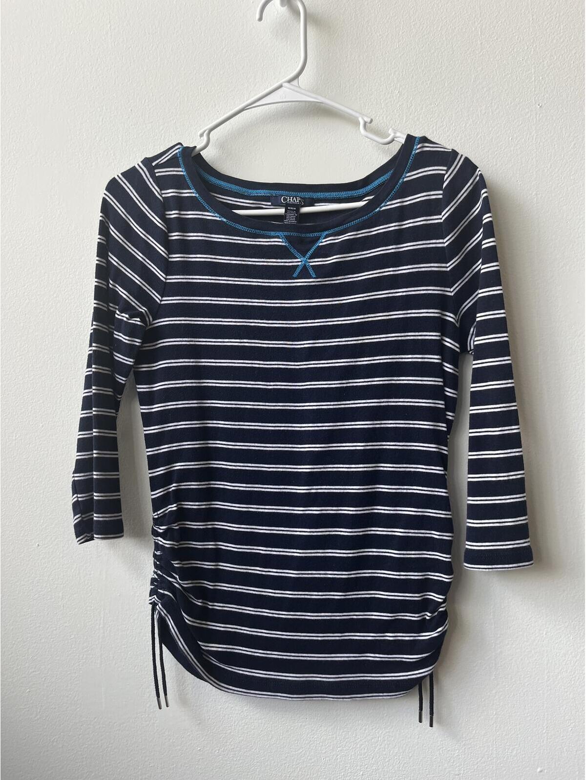 Chaps Active Navy Blue And White Striped Top, Size Medium, 100% Cotton